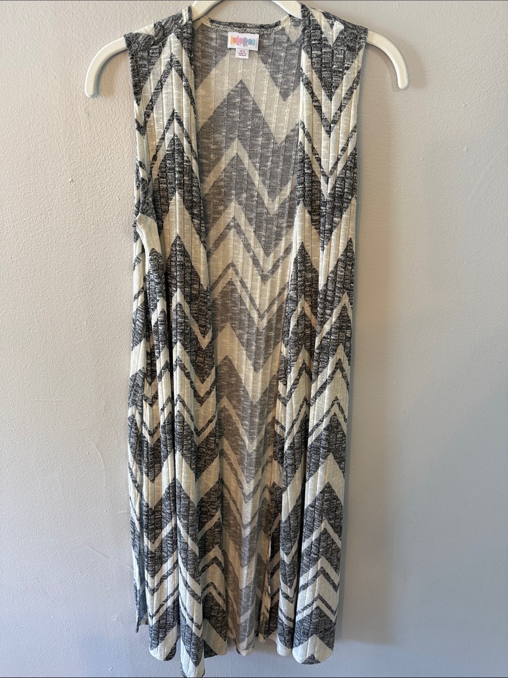 LuLaRoe Black & Cream Chevron Duster Vest
